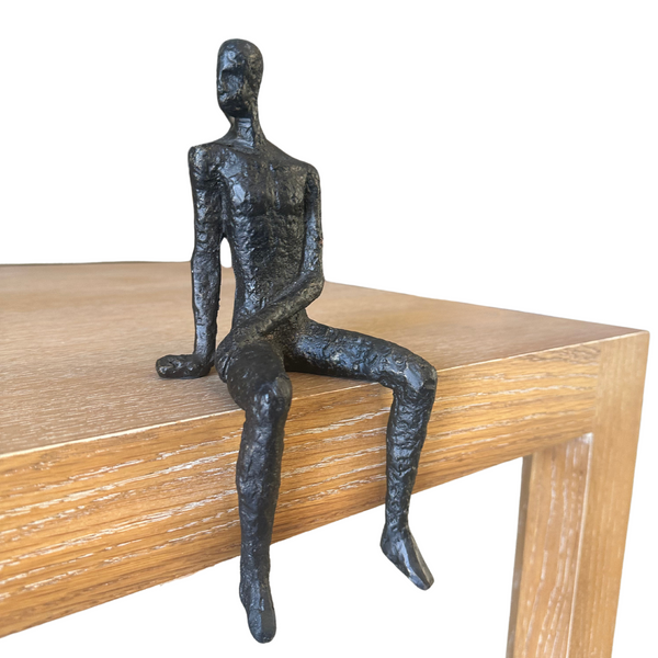 Vintage Brutalist Giacometti-Style Bronze Metal Shelf Statues