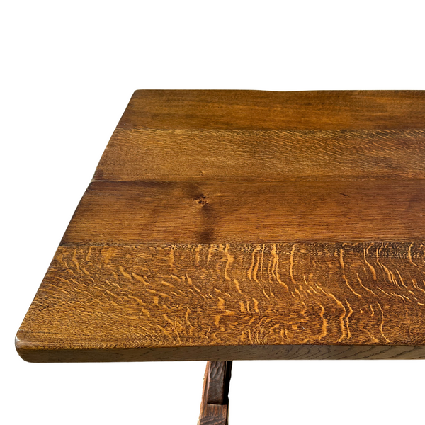 Solid Oak Cottage Style Trestle Base Dining Table