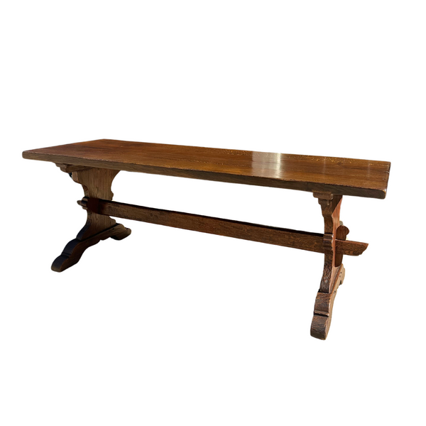 Solid Oak Cottage Style Trestle Base Dining Table