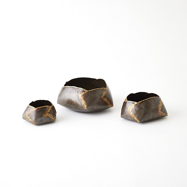 Pleated Armor Bowl Collection in Antique Gunmetal