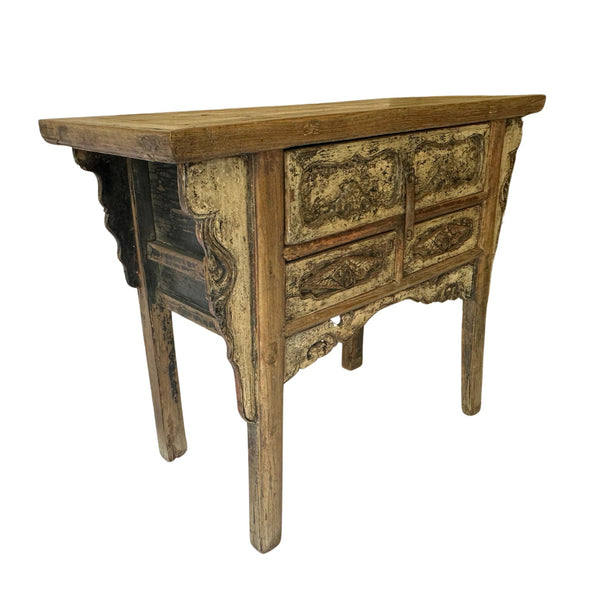 Antique Asian Console with Drawers with Hand Wax Finish of Natural Wood and Distressed Paint - SHOP by Interior Archaeology
