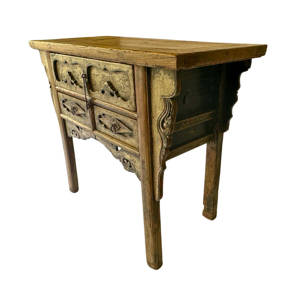 Antique Asian Console with Drawers with Hand Wax Finish of Natural Wood and Distressed Paint - SHOP by Interior Archaeology