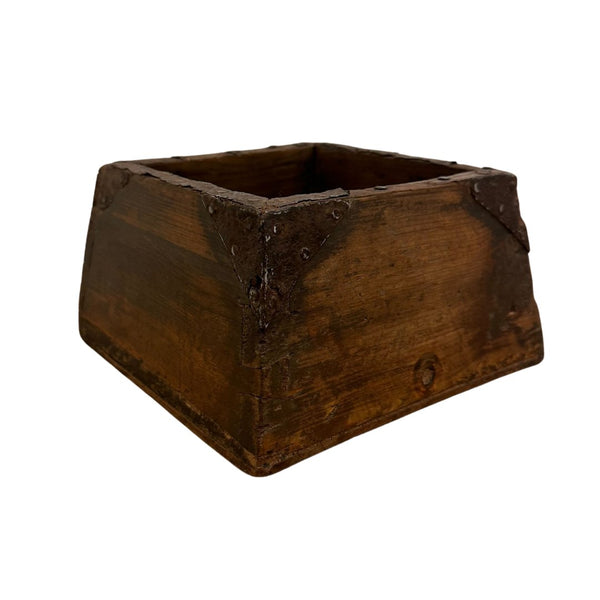 Antique Wooden Trapezoid Cache Pot with Dove Tail Corners and Iron Details - Small - SHOP by Interior Archaeology