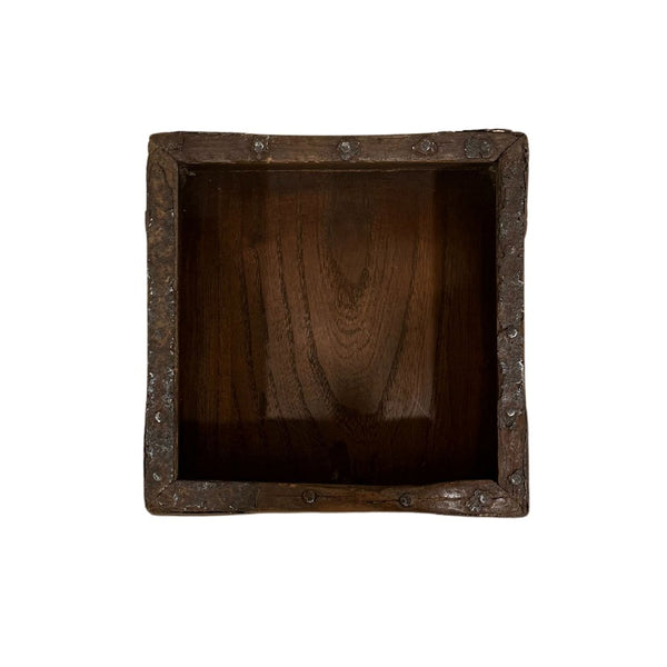 Antique Wooden Trapezoid Cache Pot with Dove Tail Corners and Iron Details - Small - SHOP by Interior Archaeology