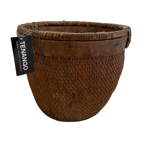 Antique Woven Cache Pot/Plant Basket/Waste Paper Basket - H - SHOP by Interior Archaeology