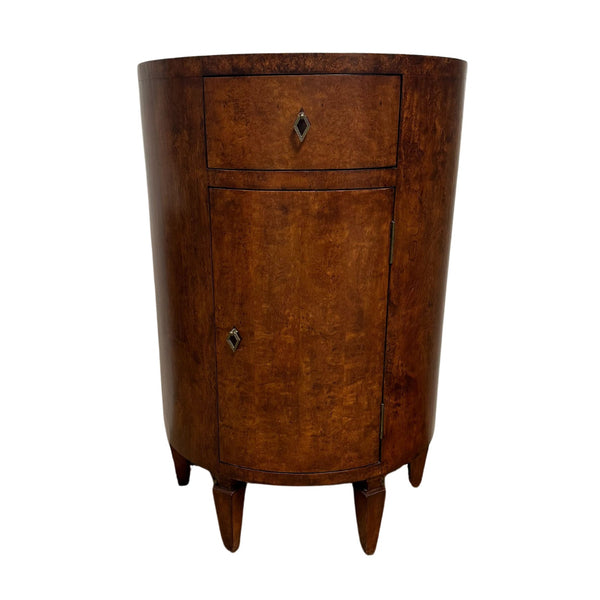 Reproduction Burl Walnut Demilune Console - SHOP by Interior Archaeology
