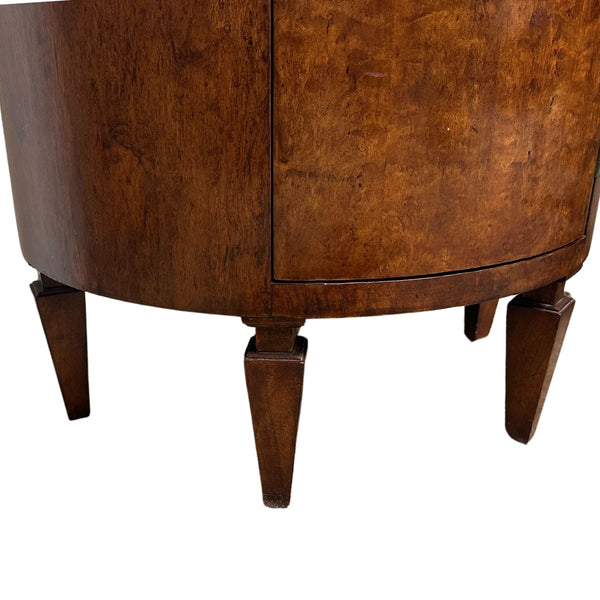 Reproduction Burl Walnut Demilune Console - SHOP by Interior Archaeology