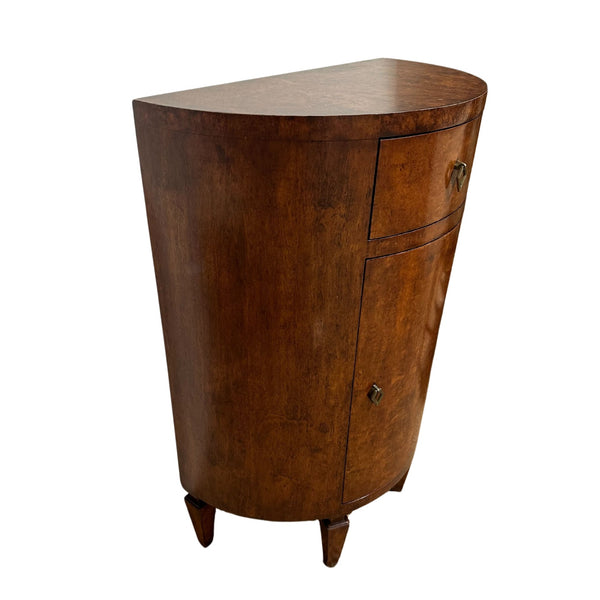 Reproduction Burl Walnut Demilune Console - SHOP by Interior Archaeology