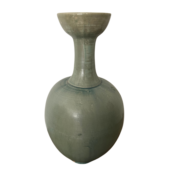 Vintage Large Green Glazed Bottle Neck Vase