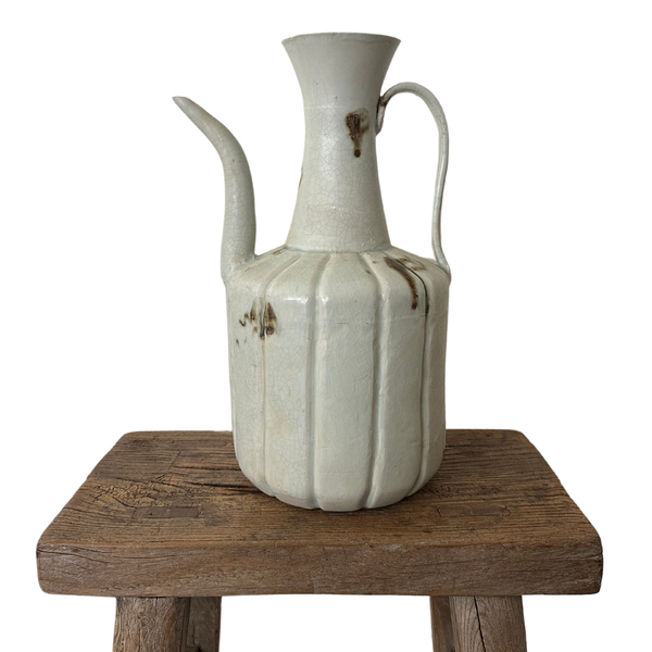 Vintage Ceramic Brown Spotted Pitcher with Matte Crackle Finish