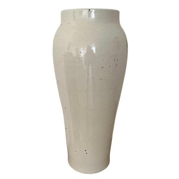 Vintage Tall High Gloss White Vase with Light Speckles