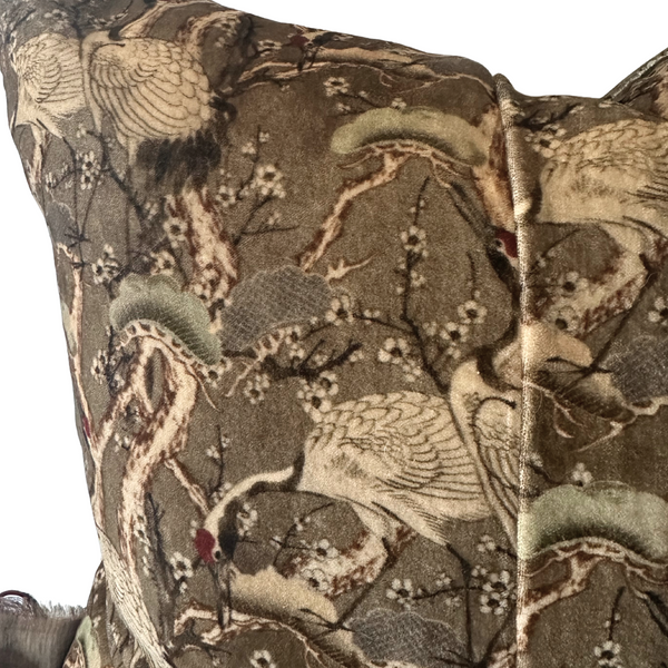 Farrfaccio Pillow in Olive Crane Velvet -  19.5 x 19.5