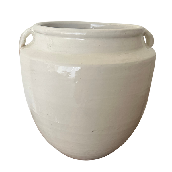 Primitive Short White Pot with Handles