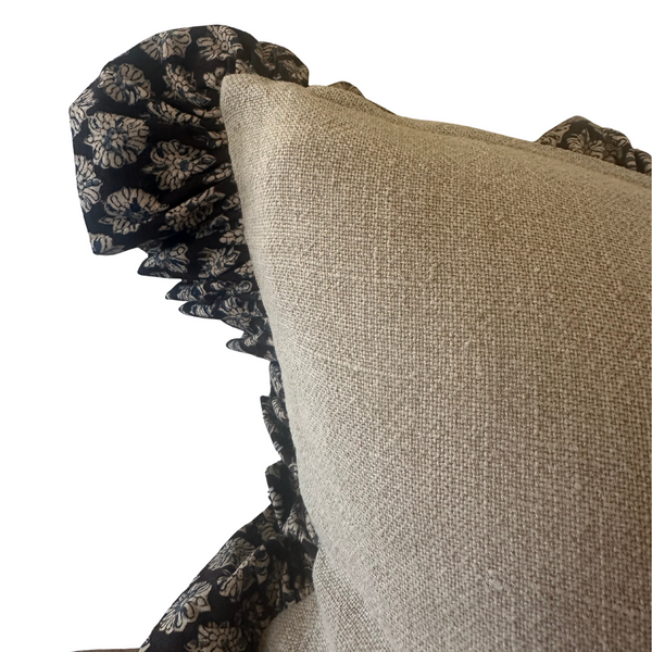 Amélie Pillow in Indigo and Beige - 12 x 20