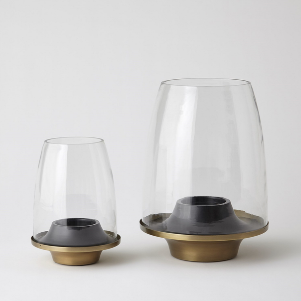 Contemporary Hurricane Candle Holder Collection in Black/Brass