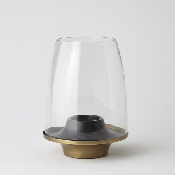 Contemporary Hurricane Candle Holder Collection in Black/Brass