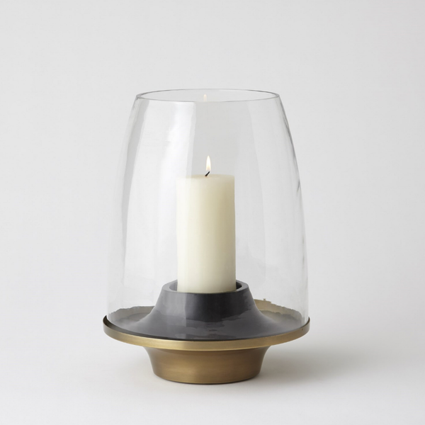 Contemporary Hurricane Candle Holder Collection in Black/Brass