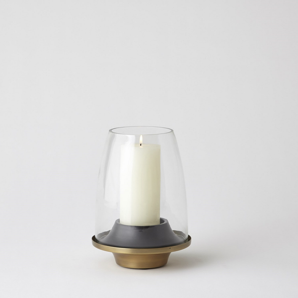 Contemporary Hurricane Candle Holder Collection in Black/Brass