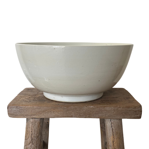 Massive Round White Speckled Ceramic Bowl