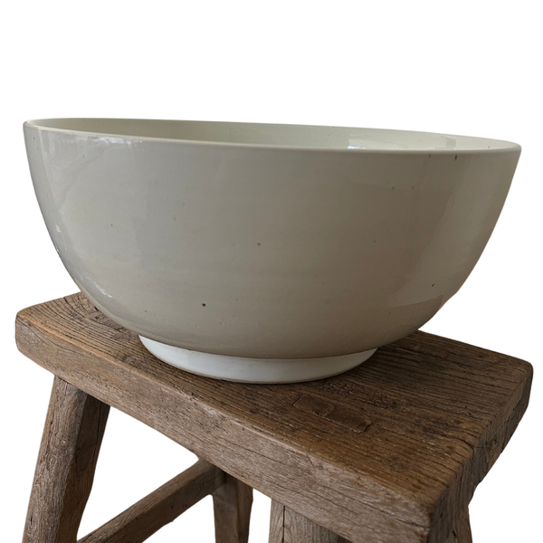 Massive Round White Speckled Ceramic Bowl