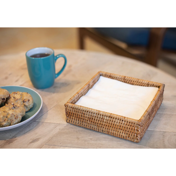 Woven Burmese Rattan Square Luncheon Napkin Holder