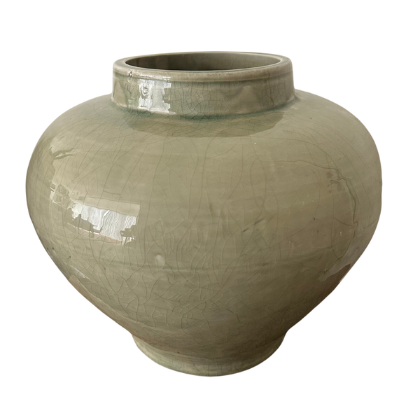 Vintage Celadon Ceramic Vase with Crackle Finish