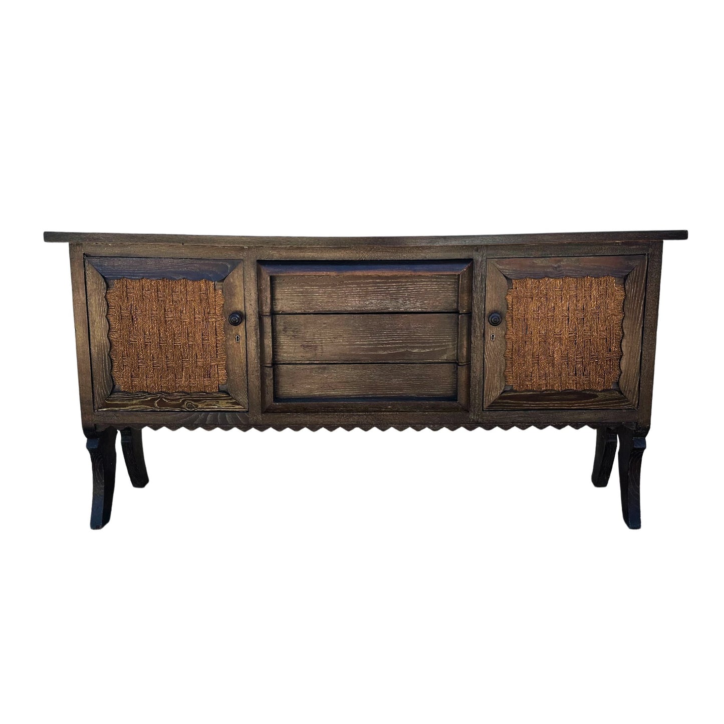 Vintage Audoux - Minet Inspired French Cerused Oak Sideboard with Woven Door Panels - SHOP by Interior Archaeology