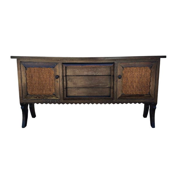 Vintage Audoux - Minet Inspired French Cerused Oak Sideboard with Woven Door Panels - SHOP by Interior Archaeology