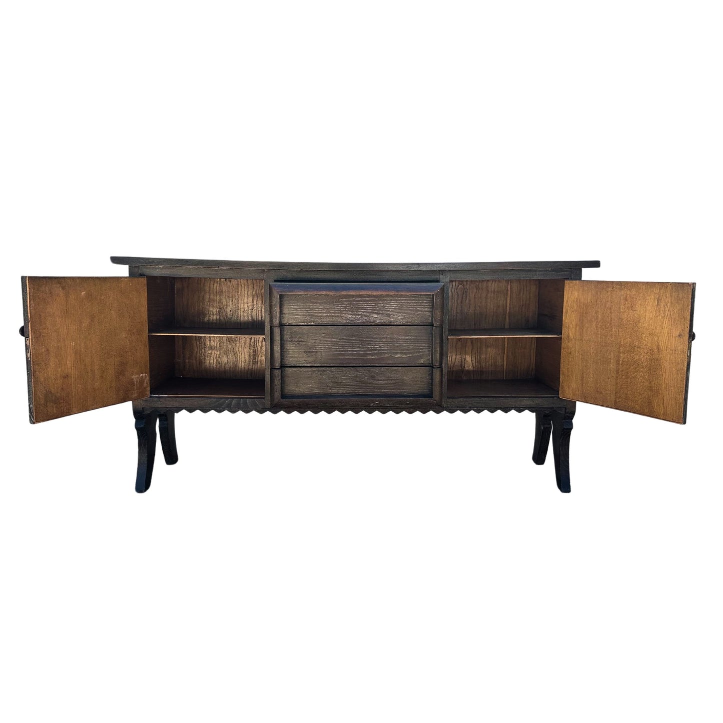 Vintage Audoux - Minet Inspired French Cerused Oak Sideboard with Woven Door Panels - SHOP by Interior Archaeology
