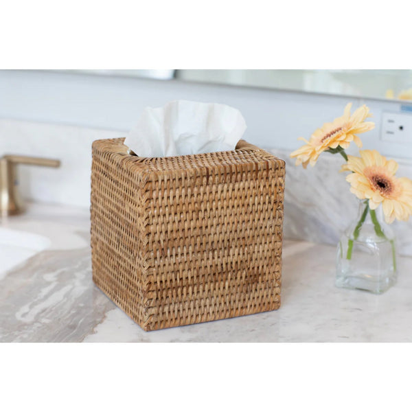 Woven Burmese Rattan Column Tissue Box Cover - SHOP by Interior Archaeology