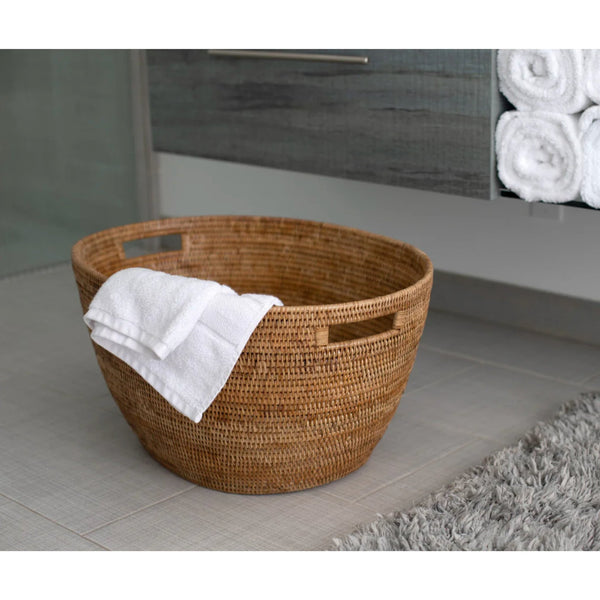 Woven Burmese Rattan Laundry Basket with Cutout Handles - SHOP by Interior Archaeology