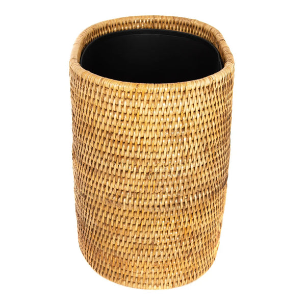 Woven Burmese Rattan Oval Waste Basket with Metal Liner - SHOP by Interior Archaeology