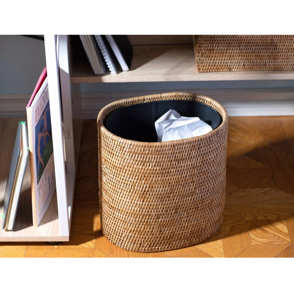 Woven Burmese Rattan Oval Waste Basket with Metal Liner - SHOP by Interior Archaeology