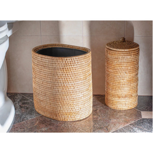 Woven Burmese Rattan Oval Waste Basket with Metal Liner - SHOP by Interior Archaeology