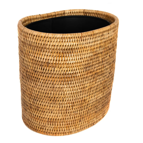 Woven Burmese Rattan Oval Waste Basket with Metal Liner - SHOP by Interior Archaeology