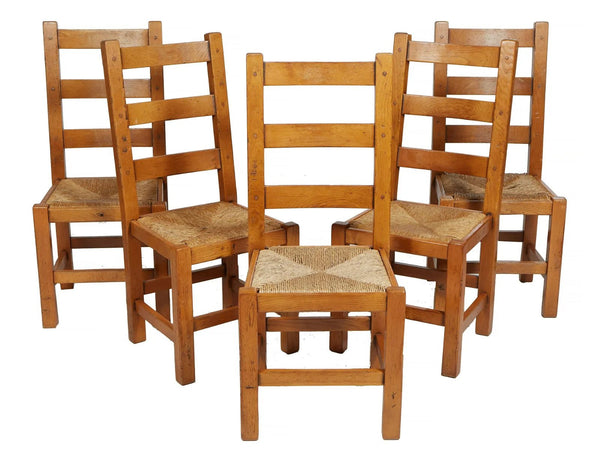 Antique French Provincial Carved Oak Rush Seat Dining Chairs Suite of Ten - SHOP by Interior Archaeology