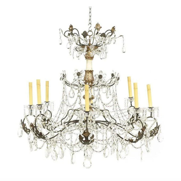 Antique French Provincial Iron & Crystal Chandelier - SHOP by Interior Archaeology