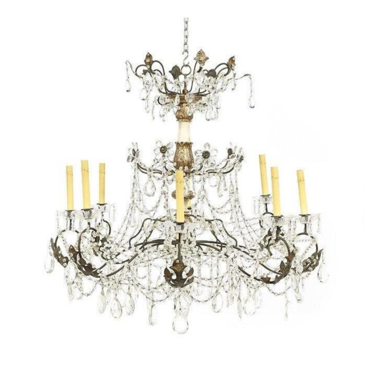 Antique French Provincial Iron & Crystal Chandelier - SHOP by Interior Archaeology