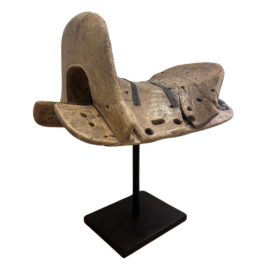 Antique Wooden Saddle on Museum Mount Iron Stand - A - SHOP by Interior Archaeology