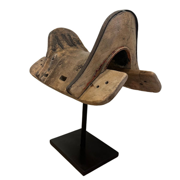Antique Wooden Saddle on Museum Mount Iron Stand - B - SHOP by Interior Archaeology