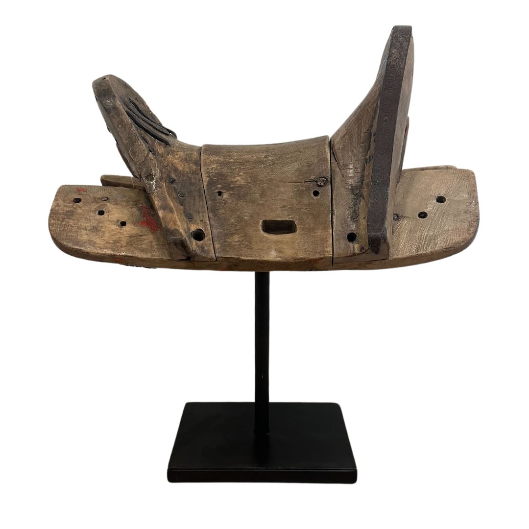 Antique Wooden Saddle on Museum Mount Iron Stand - B - SHOP by Interior Archaeology