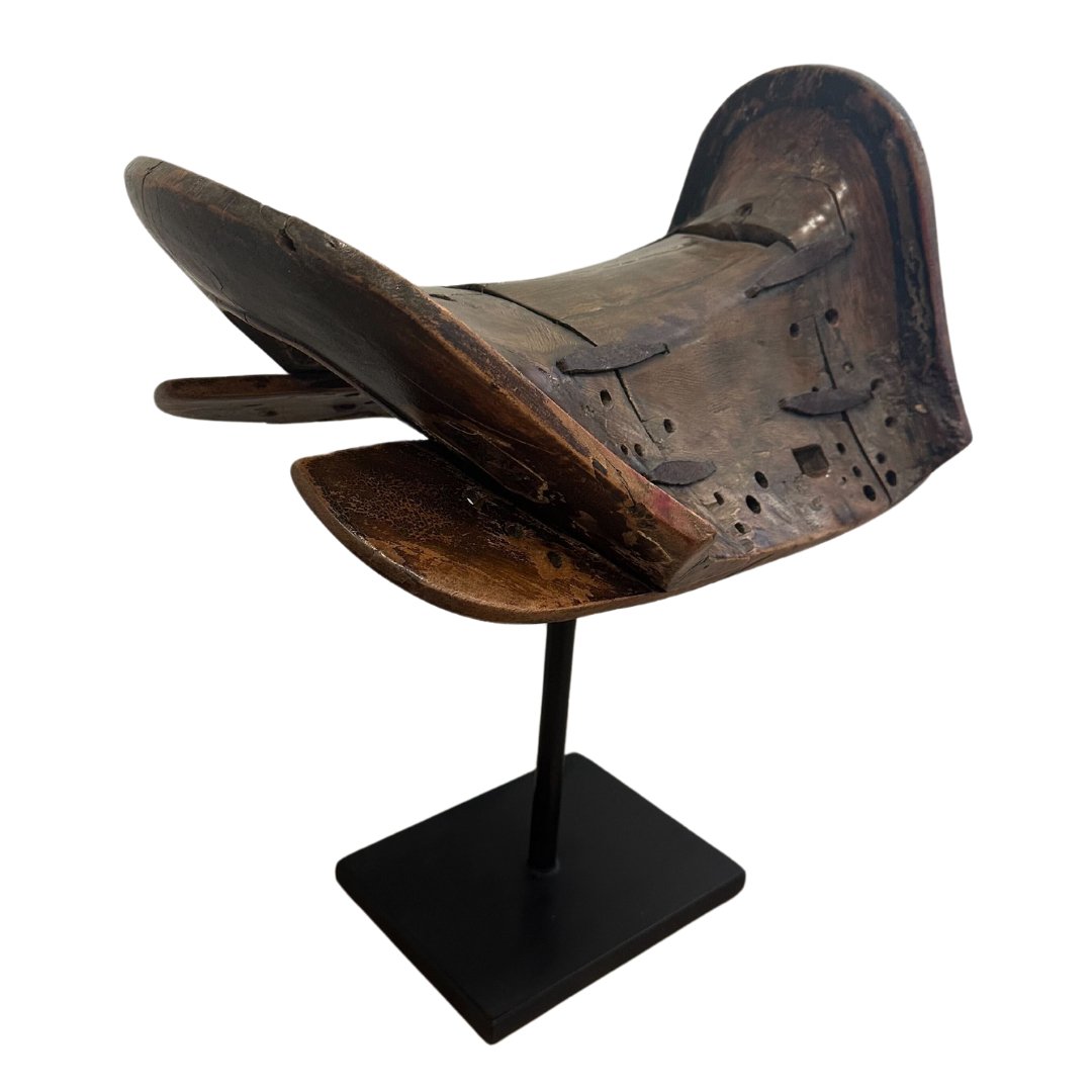 Antique Wooden Saddle on Museum Mount Iron Stand - C - SHOP by Interior Archaeology