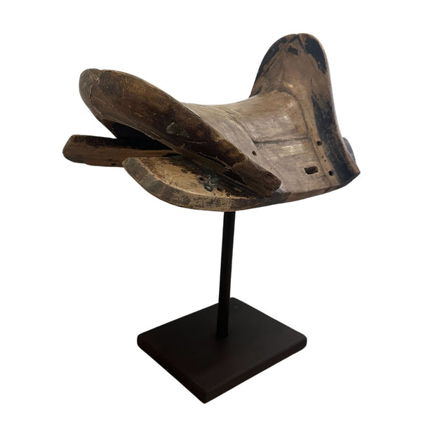 Antique Wooden Saddle on Museum Mount Iron Stand - D - SHOP by Interior Archaeology