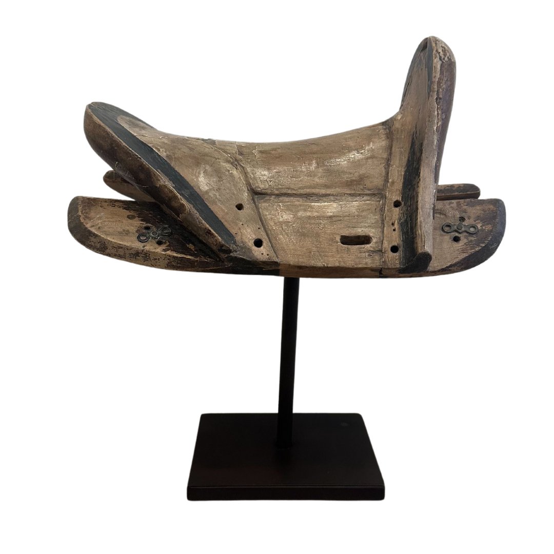 Antique Wooden Saddle on Museum Mount Iron Stand - D - SHOP by Interior Archaeology