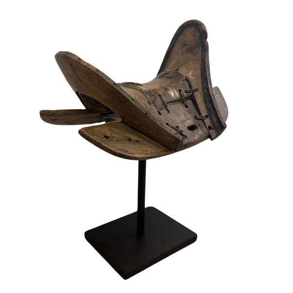 Antique Wooden Saddle on Museum Mount Iron Stand - E - SHOP by Interior Archaeology