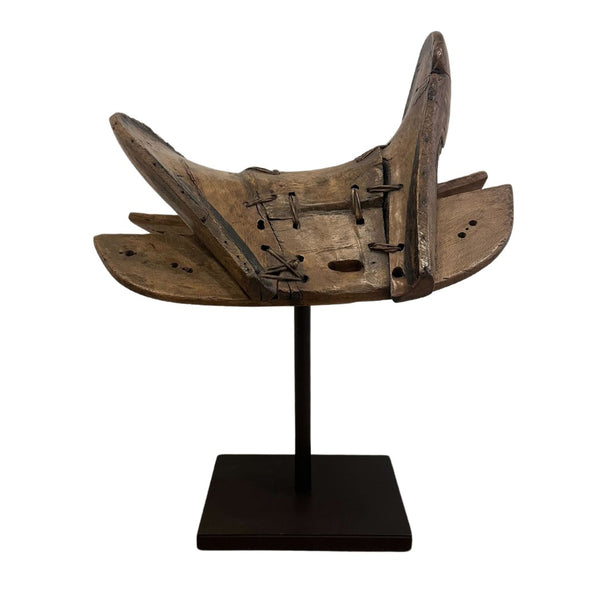 Antique Wooden Saddle on Museum Mount Iron Stand - E - SHOP by Interior Archaeology
