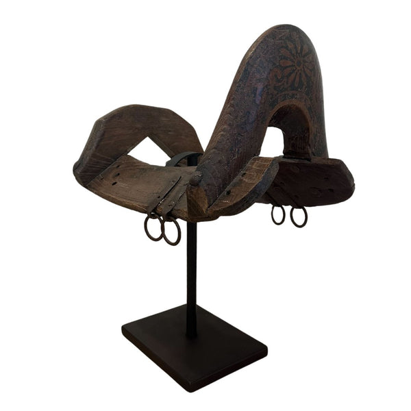 Antique Wooden Saddle on Museum Mount Iron Stand - F - SHOP by Interior Archaeology