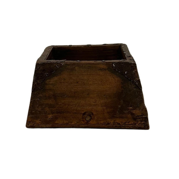 Antique Wooden Trapezoid Cache Pot with Dove Tail Corners and Iron Details - Small - SHOP by Interior Archaeology