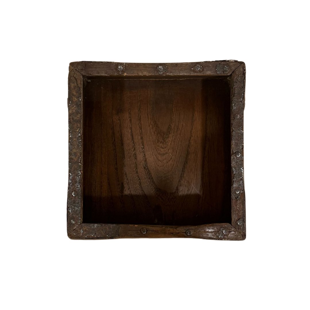 Antique Wooden Trapezoid Cache Pot with Dove Tail Corners and Iron Details - Small - SHOP by Interior Archaeology