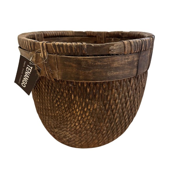 Antique Woven Cache Pot/Plant Basket/Waste Paper Basket - E - SHOP by Interior Archaeology